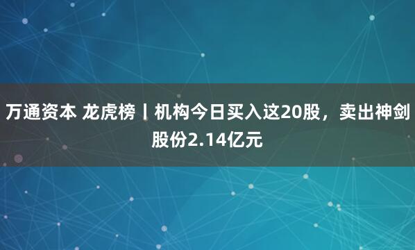 万通资本 龙虎榜丨机构今日买入这20股，卖出神剑股份2.14亿元